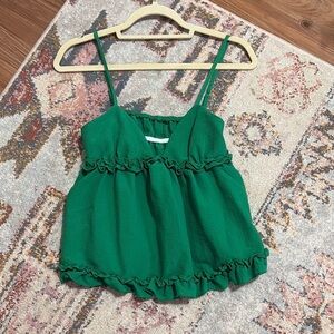 Green Ruffle Spaghetti Strap Top